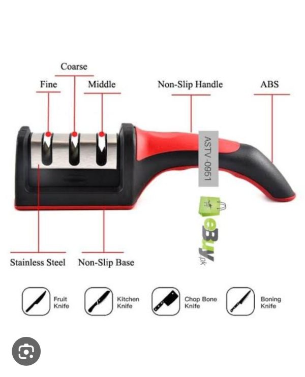 3-in-1 Stainless Steel Kitchen Knife Sharpener | Manual Handheld 3-Stage Tool