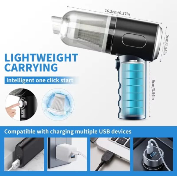 3 in 1 Portable Vacuum Cleaner | Wireless Mini Vacuum, Air Duster & Blower for Home, Car & Laptop Cleaning