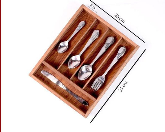Wood Utensil Holder & Flatware Organizer Tray For Dining And Kitchen Uses