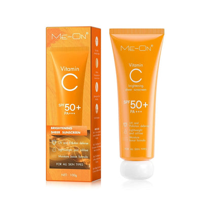 Me-On Vitamin C Sunscreen SPF 50 | Brightening Sheer UV Protection for All Skin Types – 100g