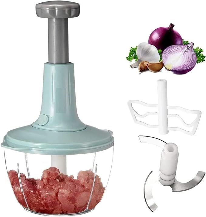 Manual Hand Push Chopper | Multi-functional Vegetable Meat Grinder, Grater - 1.5 Liter