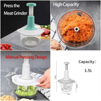 Manual Hand Push Chopper | Multi-functional Vegetable Meat Grinder, Grater - 1.5 Liter