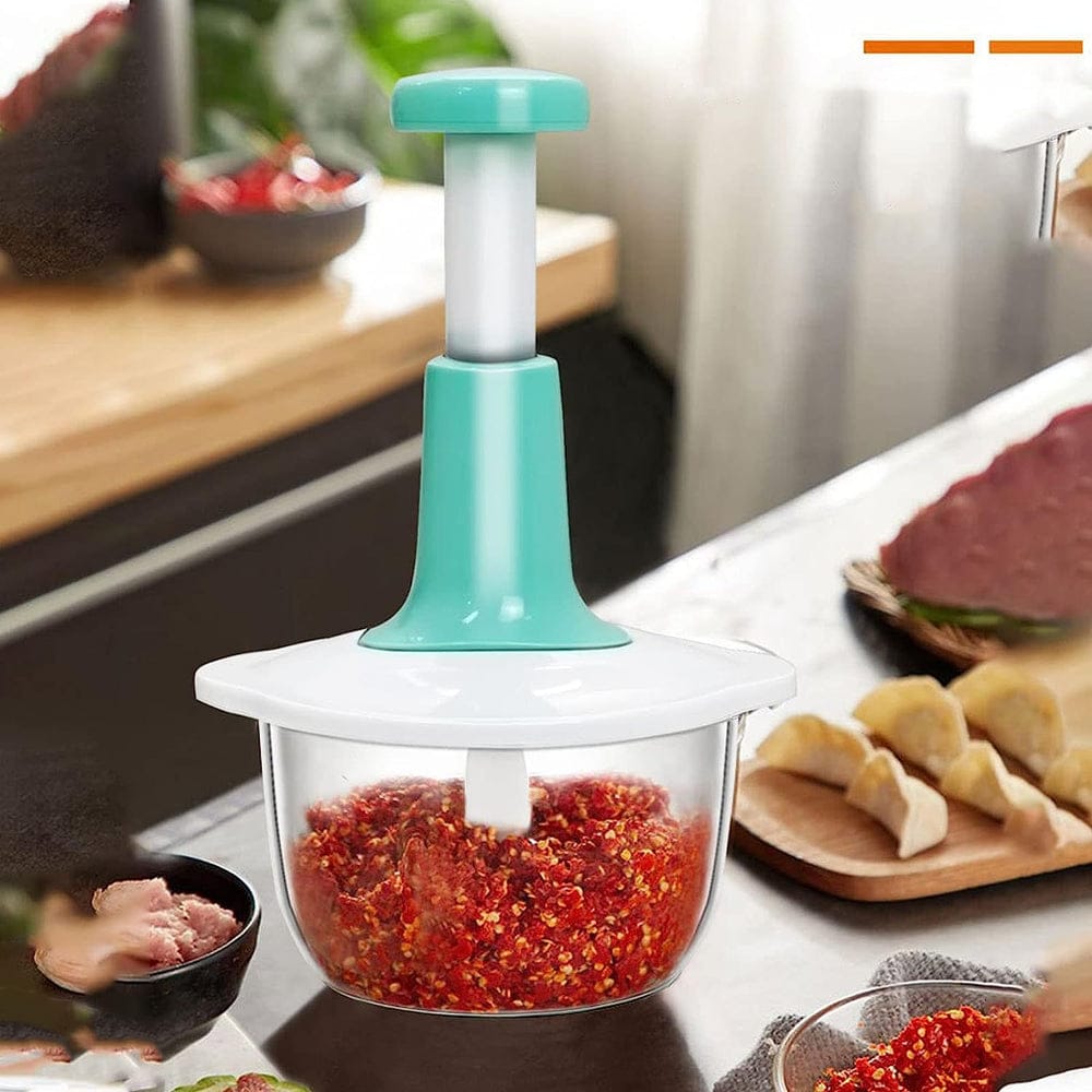 Manual Hand Push Chopper | Multi-functional Vegetable Meat Grinder, Grater - 1.5 Liter