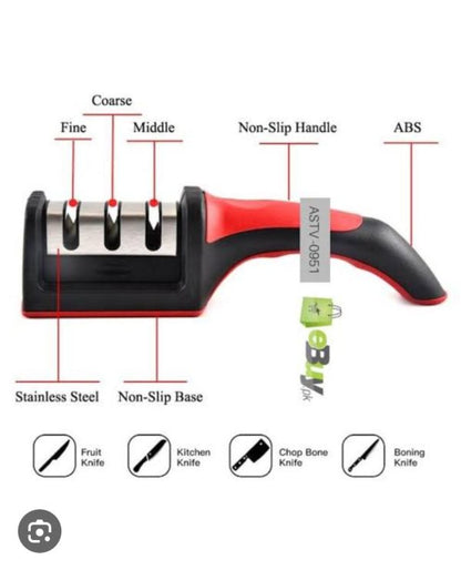 3-in-1 Stainless Steel Kitchen Knife Sharpener | Manual Handheld 3-Stage Tool
