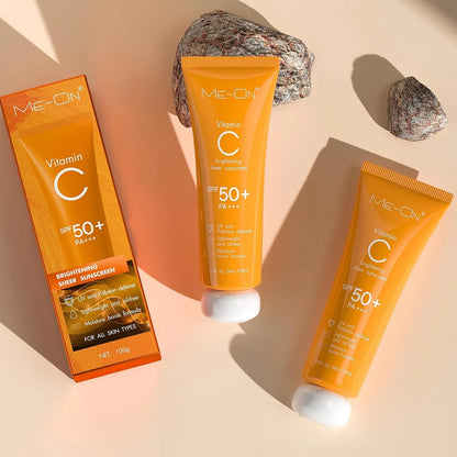 Me-On Vitamin C Sunscreen SPF 50 | Brightening Sheer UV Protection for All Skin Types – 100g