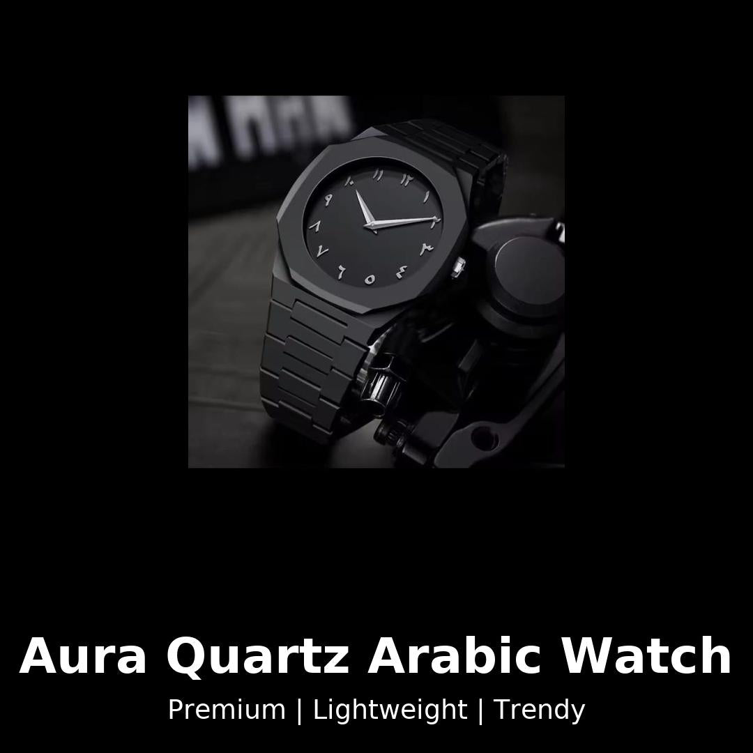 Professional Black Arabic Aura Watch With Eastern Arabic Numerals