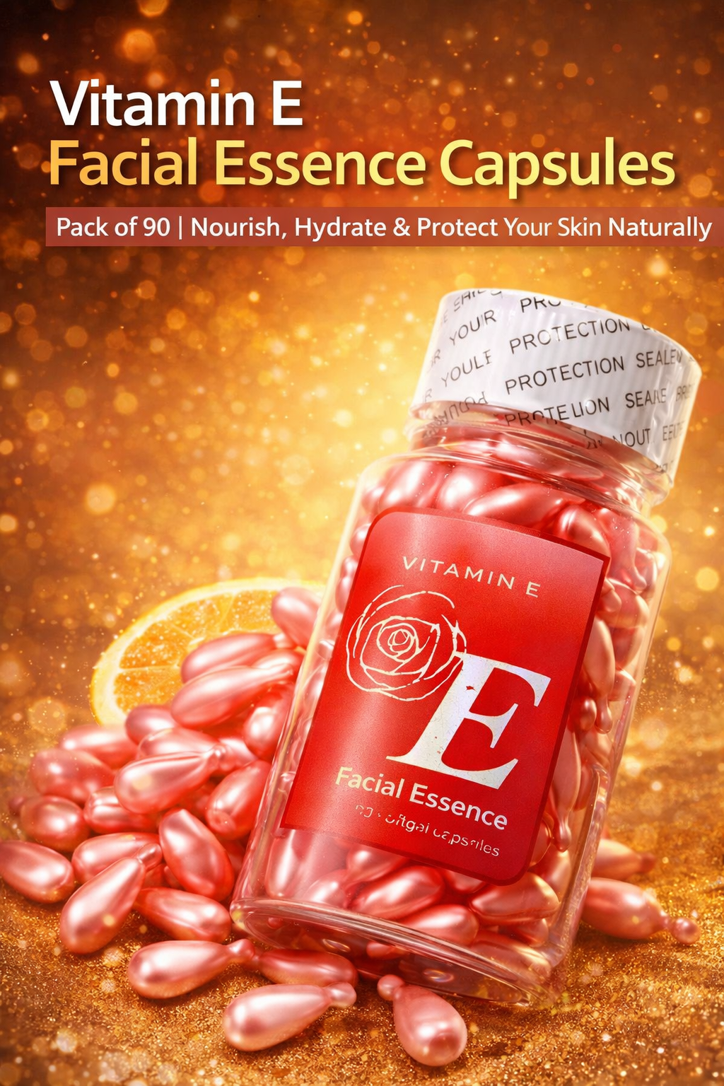 Vitamin E Skin Care Capsules (90 Pack) – Hydrating, Anti-Aging & Glowing Skin Formula