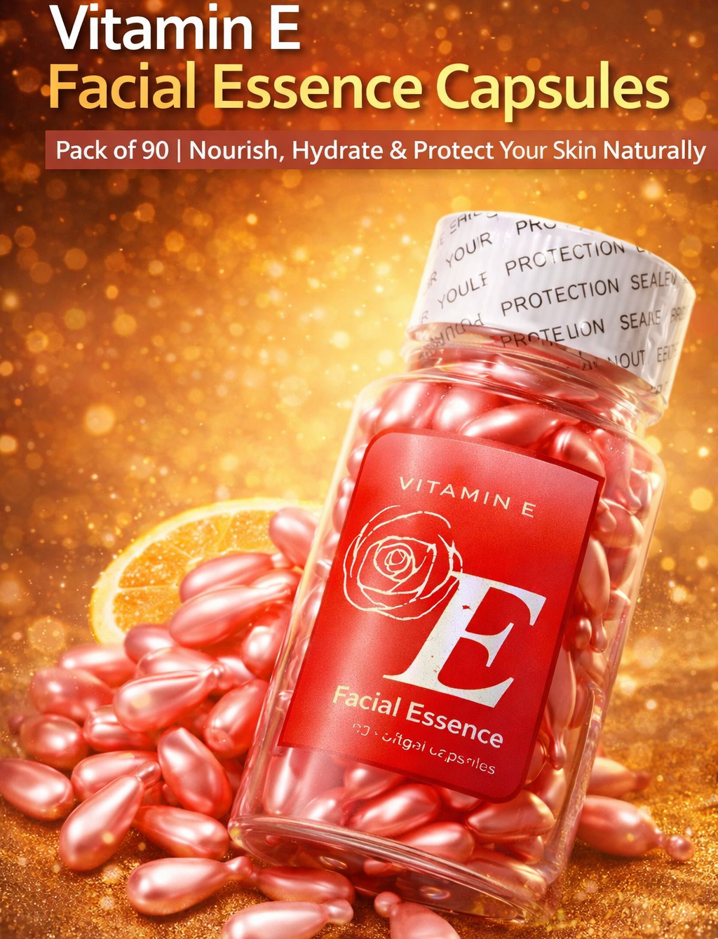 Vitamin E Skin Care Capsules (90 Pack) – Hydrating, Anti-Aging & Glowing Skin Formula