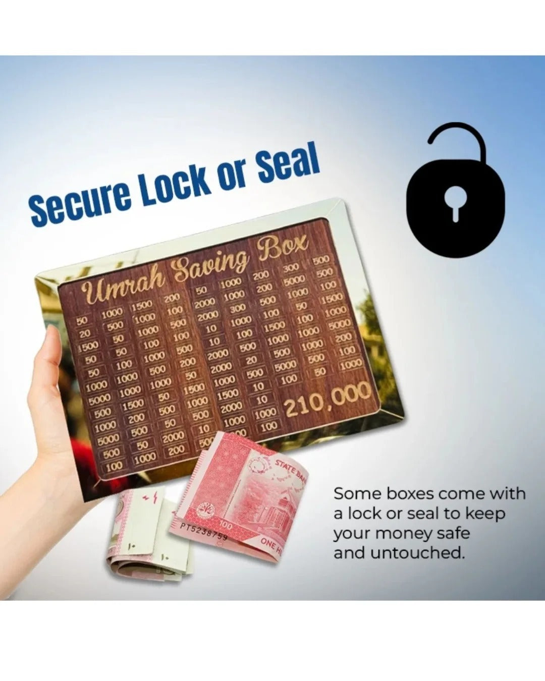 Umrah Saving Box Wooden Money Box For Umrah – 210,000