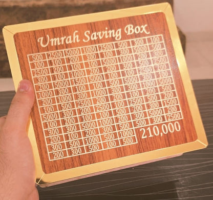 Umrah Saving Box Wooden Money Box For Umrah – 210,000