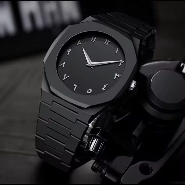 Aura quartz watch black lightweight design arabic dial