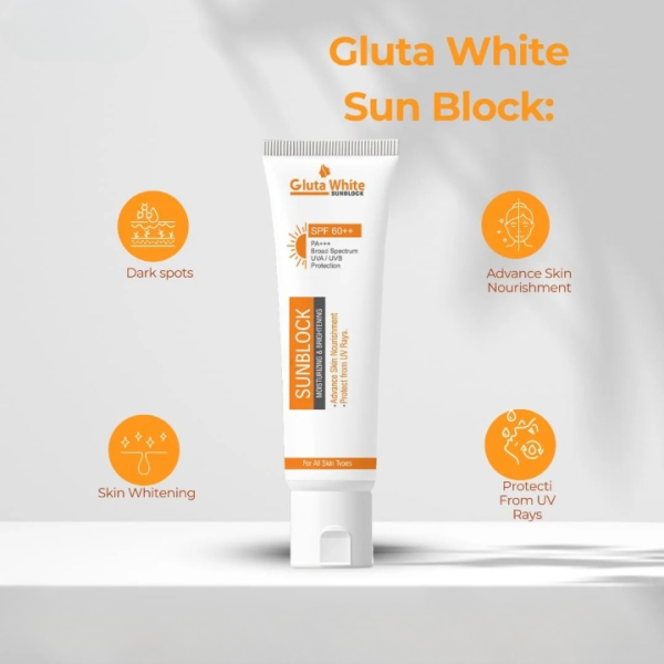 Glutawhite SPF 60+ Sunblock | Moisturizing,Brightening & UV Protection – 65gm