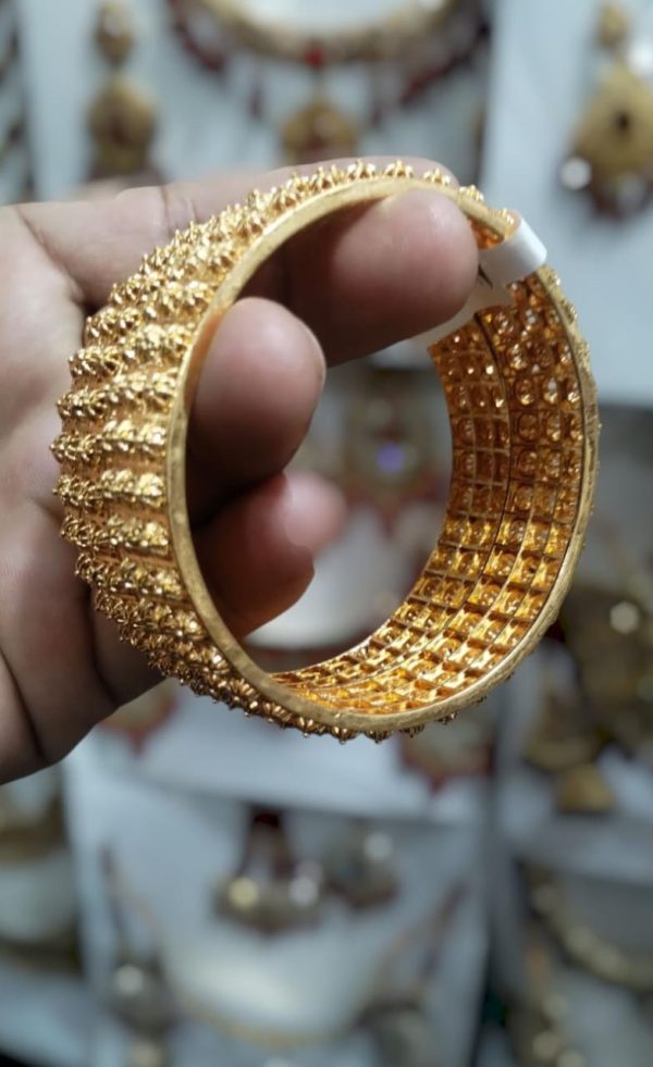 Golden Brass Bangles For Women – 1 Pair Artificial Jewelry Bangles In Bright Gold Color