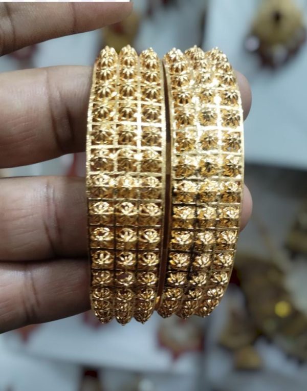 Golden Brass Bangles For Women – 1 Pair Artificial Jewelry Bangles In Bright Gold Color