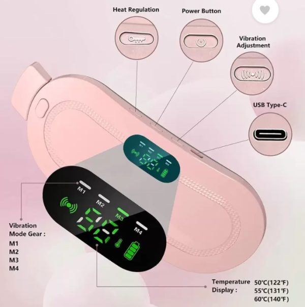 Electric Heating Pad Women Period Pain Cramp Relief Belt - With 3 Heat Levels And 4 Modes