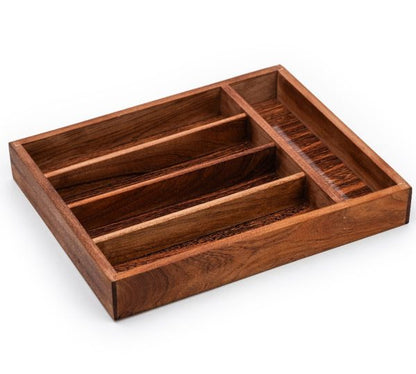 Wood Utensil Holder & Flatware Organizer Tray For Dining And Kitchen Uses