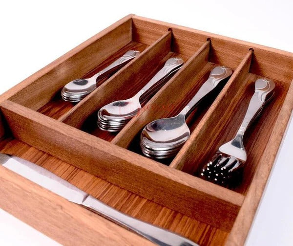 Wood Utensil Holder & Flatware Organizer Tray For Dining And Kitchen Uses