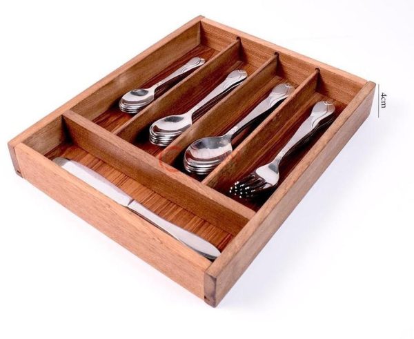 Wood Utensil Holder & Flatware Organizer Tray For Dining And Kitchen Uses