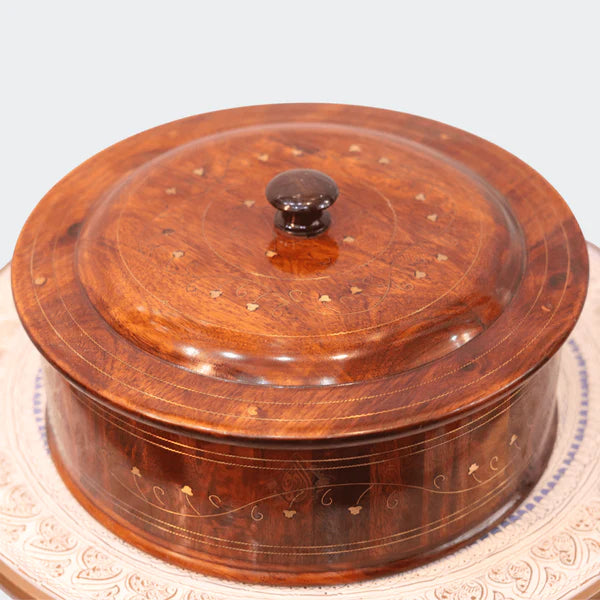 Wooden Hot Pot With Barance Work Roti